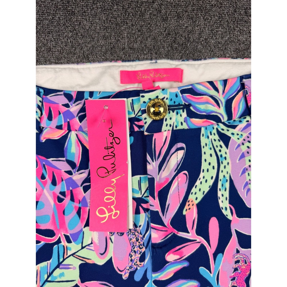 Lilly Pulitzer Natia Mid-Rise Knit Shorts Youve Been Spotted Oyster Bay Navy 10 - Picture 2 of 5